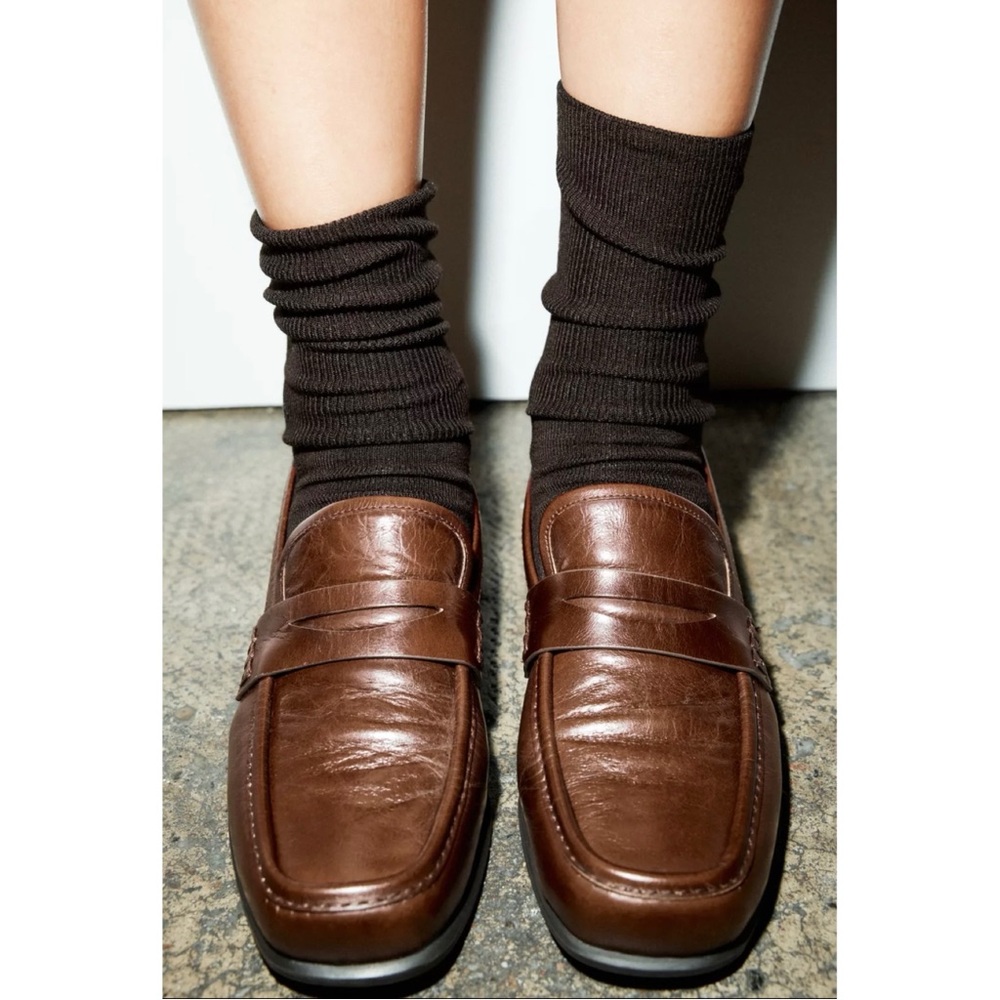 NWT Zara Brown Leather Loafers size 9 - Picture 4 of 6